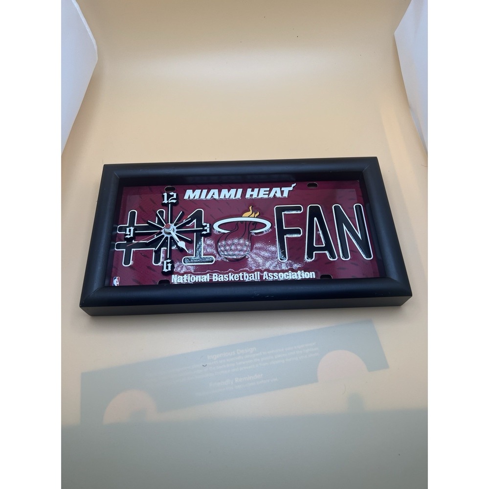 Miami Heat NBA #1 Fan License Plate Wall Clock Rico Industries Black Frame Decor